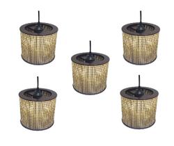 Kit 5 Lustre Pendente Moderno Luminária Rustica Bambu Frisos