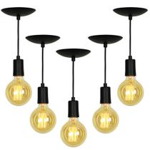 Kit 5 Lustre Pendente Tubo Cilindro Alumínio Preto Fio 1.20m Kit 5 Lustre Pendente Tubo Cilindro Alumínio Preto Fio 1.20m