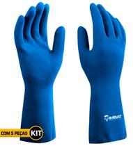Kit 5 Luva De Latex Forrada Azul N8 Multiuso Limpeza Geral