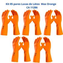 Kit 5 Luvas Limpeza Látex Laranja Reforçada Forrada Max Orange DA208 Danny CA 11286