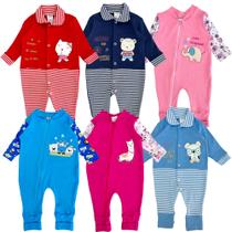 Kit 5 Macacão Bebê Suedine Bordado Menina Menino com zíper e pé reversível Kit 5 Macacão Bebê Suedine Bordado Menina Menino com zíper e pé reversível