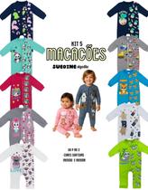 Kit 5 Macacão longo com punhos Enxoval Roupa Bebê Protetor Ziper Menino Menina 100 algodão Suedine Tamanhos P M G 1 2 3