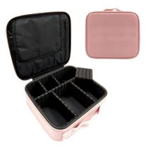 Kit 5 Maleta de Maquiagem Profissional Com Divisórias Organização Make Rosa P