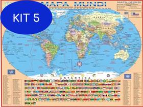 Kit 5 Mapa Mundi Atualizado - Politico Escolar - Multimapas