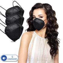 Kit 5 Máscaras Descartáveis KN95 PFF2 Preta com Clip Nasal