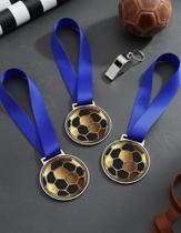 Kit 5 Medalhas Para Futebol de Campeão para Premiação 50mm Honra ao Mérito Com Fita Azul