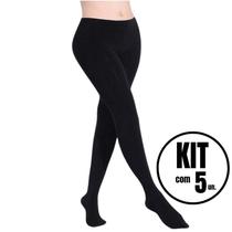 Kit 5 Meia Calça fio 80 com Pé Microfibra Inverno
