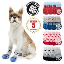 Kit 5 Meia para Cachorro Pet Cães Gato Antiderrapante Socks Kit 5 Meia para Cachorro Pet Cães Gato Antiderrapante Socks