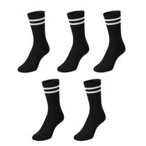 Kit 5 Meias Listradas Cano Médio Algodão Academia Cross Skate Caminhada Rua hip hop 2 Listras
