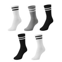 Kit 5 Meias Listradas Cano Médio Algodão Academia Cross Skate Caminhada Rua hip hop 2 Listras Kit 5 Meias Listradas Cano Médio Algodão Academia Cross Skate Caminhada Rua hip hop 2 Listras