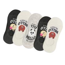 Kit 5 Meias Sapatilha Invisível Feminina Silicone No Calcanhar Algodão Adulto