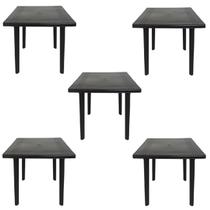 Kit 5 Mesas de Plástico Quadrada 90cm Preta Desmontável