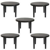 Kit 5 Mesas de Plástico Redonda 94cm Preta Desmontável Kit 5 Mesas de Plástico Redonda 94cm Preta Desmontável