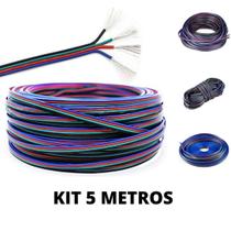 KIT 5 Metros Cabo Flat Polarizado RGB Fio 4 Vias 22AWG