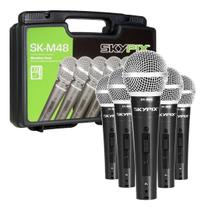 Kit 5 Microfone Profissional De Fio Skypix Skm48 Com Maleta