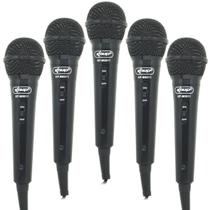 Kit 5 Microfones Dinâmico c/ Fio P10 P2 Cabo 2,8 Metros Karaokê e Caixa de Som Knup KP-M0011 Preto Kit 5 Microfones Dinâmico c/ Fio P10 P2 Cabo 2,8 Metros Karaokê e Caixa de Som Knup KP-M0011 Preto