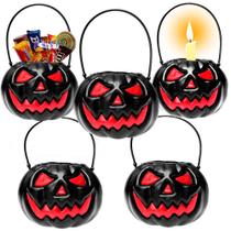 Kit 5 Mini Abóbora Preta p/ Dia das Bruxas Halloween Balde p/ Decoração e Doces