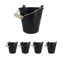 Kit 5 Mini Balde Cachepot decorativo metal festa Preto