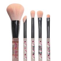 Kit 5 Mini Pincéis Maquiagem Hello Kitty Klass Vough C/ Necessaire Cerdas Sintéticas De Bolsa