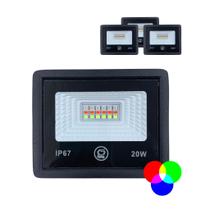 Kit 5 Mini Refletor Led RGB 20W Smd Holofote IP67 Slim Bivolt Colorido