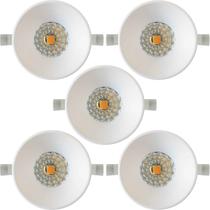 Kit 5 mini spot led redondo embutir recuado 3w branco quente 3000k branco embuled