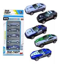 Kit 5 Miniaturas Carrinhos Corrida Polícia Fricção Diecast