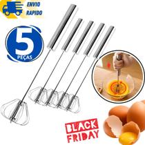 Kit 5 Mixer Semi Automático Giratório em Inox Misturador de Ingredientes Mexer Ovos Gema Chantilly