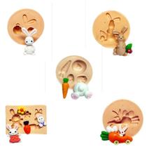 Kit 5 moldes silicone Feliz Páscoa Coelho Cenoura Ovo