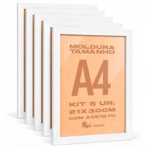Kit 5 Moldura A4 21x30 Certificado Fotografia Acetato Preto e Branco Moldura para Fotográfias
