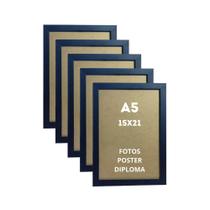 Kit 5 Molduras 15x21 A5 Com Vidro Porta Retrato de Mesa e Parede