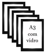 Kit 5 Molduras A3 ( 30 X 42 ) Com Vidro Cor Preta