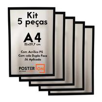 Kit 5 Molduras ISO A4 21x29,7cm Com acrílico PS - Cola Dupla Face