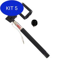 Kit 5 Monopod Pau de Selfie Preto Com Adaptador Para Câmeras