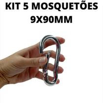 Kit 5 Mosquetão Resistente Trava Simples Galvanizado Esporte/Trabalho 9x90mm 250kg