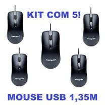 Kit 5 mouse usb preto maxprint 3 botões rolamento 1200dpi nf