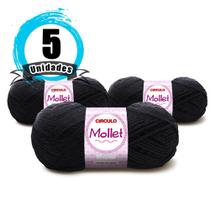 Kit 5 Novelos Fio Lã Mollet 100g Círculo - Cor 940 Preto - Tricô / Crochê