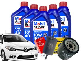 Kit 5 Óleo 10w40 MOBIL + Filtro de Óleo e Combustível Renault Fluence 2.0 16v 2011 a 2014 MOBIL