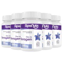 Kit 5 Óleo De Borragem 500Mg Apisnutri 60 Cápsulas