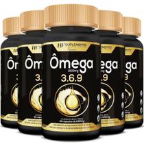 Kit 5 Omega 3 6 9 60 Caps Peixe Linhaça Borragem Hf