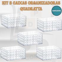 Kit 5 Organizador Acrilico Empilhavel Transparente 16x11,5x8 cm Quadratta Para Mesa Prateleira