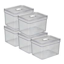 Kit 5 Organizador de Alimentos 3,8L Acrílico Tampa Não Deixa Cheiro - PLASTUTTI Kit 5 Organizador de Alimentos 3,8L Acrílico Tampa Não Deixa Cheiro - PLASTUTTI