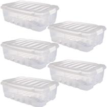 Kit 5 Organizador Transparente 13 Litros Caixa Baú c/travas