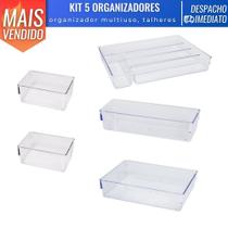 Kit 5 Organizadores Acrílico Empilháveis Transparente e Resistentes Ármarios