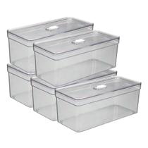 Kit 5 Organizadores Com Tampa e Cesta Retangular Transparente