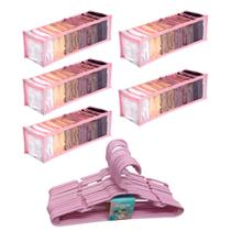 Kit 5 Organizadores De Gavetas + 25 Cabides Infantil Rosa Kit 5 Organizadores De Gavetas + 25 Cabides Infantil Rosa