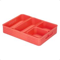 Kit 5 Organizadores de Gavetas Estilo Rattan Vermelho