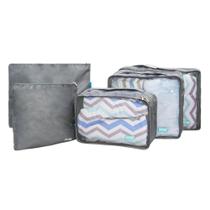 Kit 5 Organizadores de Mala de Viagem Cinza Clingo Kit 5 Organizadores de Mala de Viagem Cinza Clingo