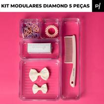 Kit 5 Organizadores Modular Diamond, Porta Talheres, Organizador de Gavetas Multiuso - Paramount
