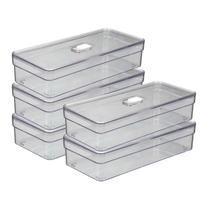 Kit 5 Organizadores Retangular Com Tampa Resistente P/ Geladeira