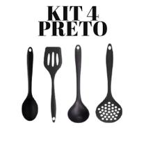 Kit 5 Ou 4 Peças De Silicone Espátula Concha Escumadeira Colher Espátula Vazada Para Cozinha Quantidade:PRETO (KIT4)
